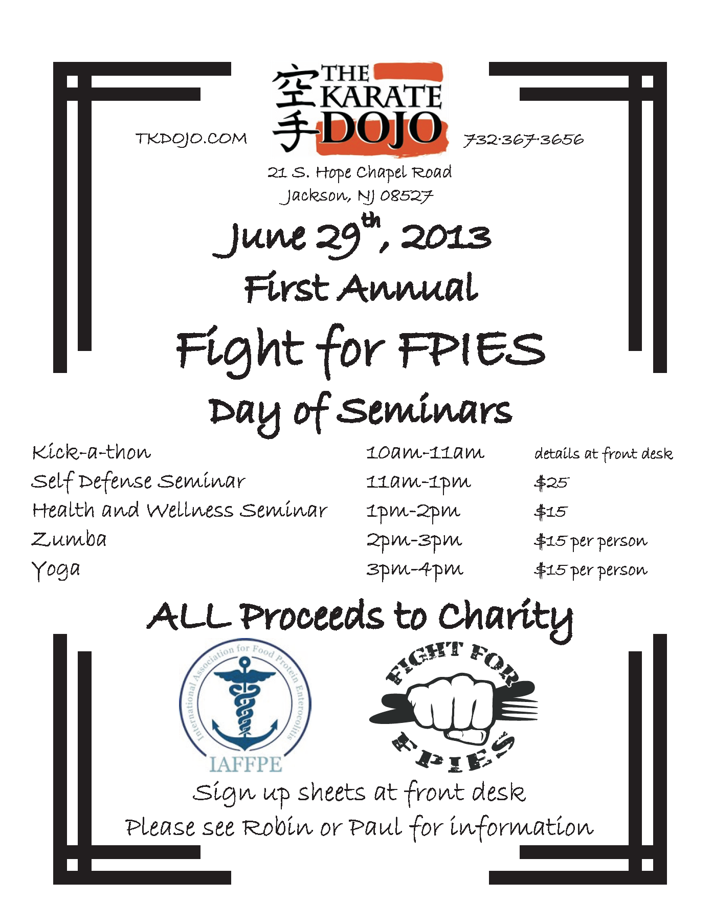 Click to print flyer for Fight for FPIES Dojo